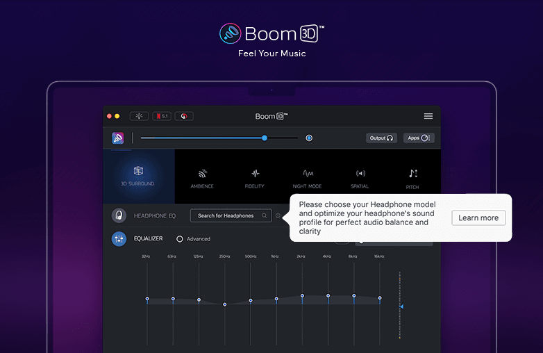 Headphone EQ in the Boom 3D app