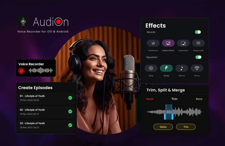 AudiOn Voice recording and editing app for iOS and Android