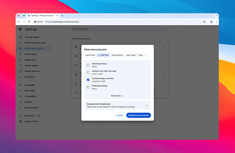 Delete browsing data
