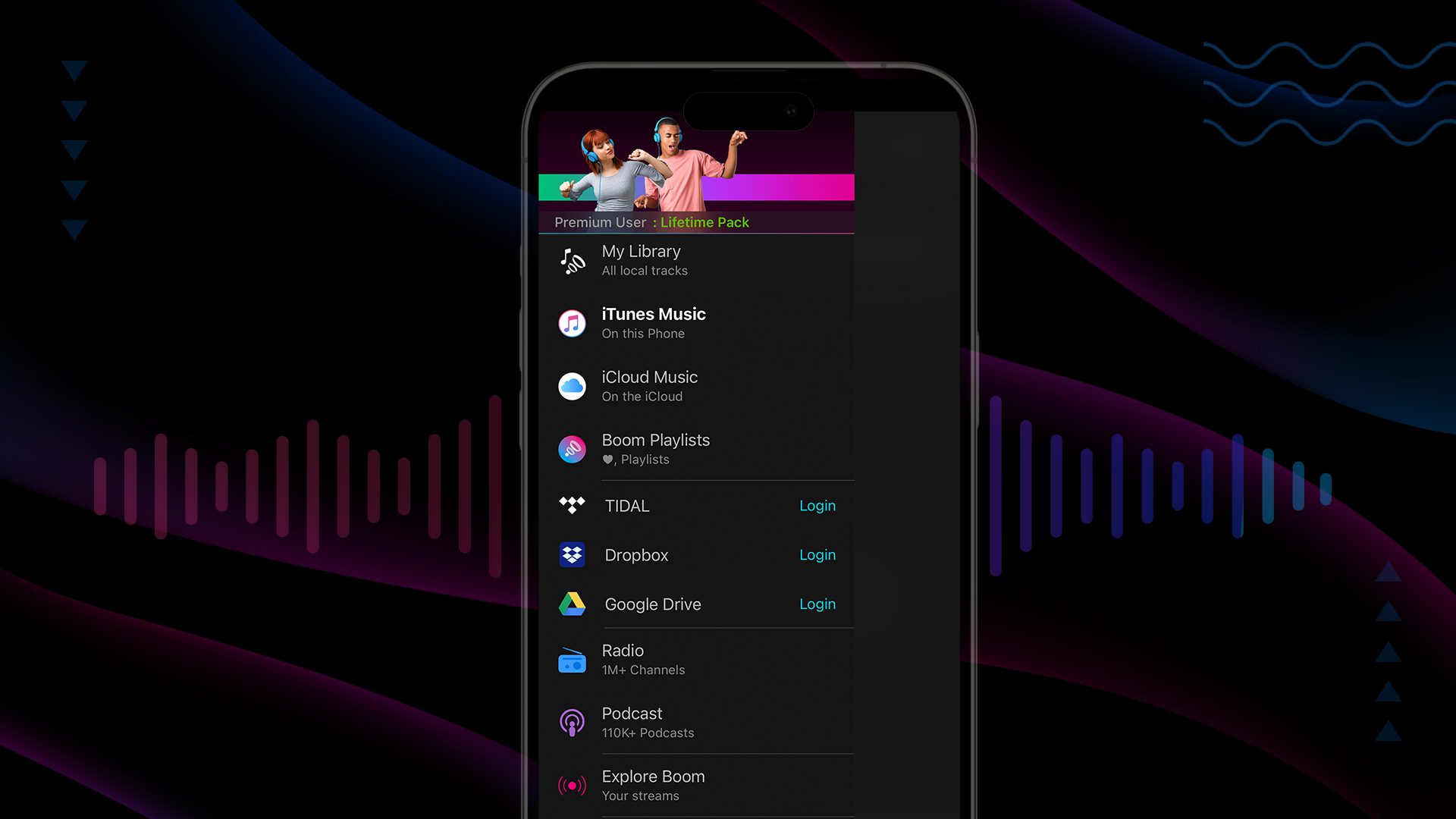 music player app with offline playlist and equalizer