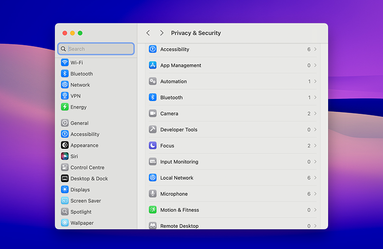 Accessing Privacy & Security Settings