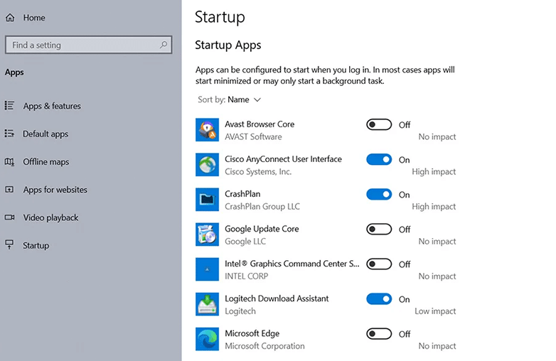 Disable startup apps to fix high disk usage