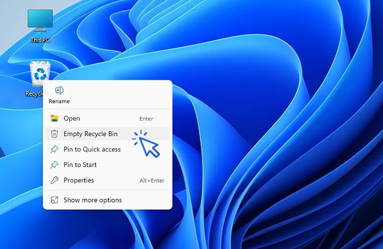 Empty Recycle Bin to free up disk space Windows