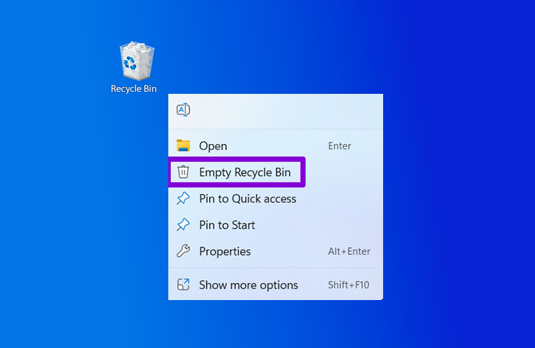 Emptying Recycle Bin on Windows