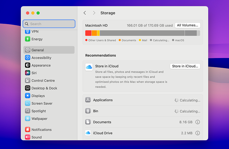 Use Storage Management for Privacy Cleanup