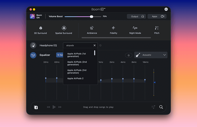 Boom 3D Mac 2.3.0 is the expansion of Headphone EQ support