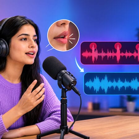 After mouth noise cleanup in audio recording