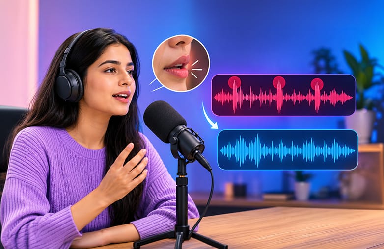 After mouth noise cleanup in audio recording