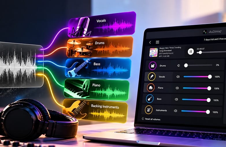 AI music stem separation for social media music creation