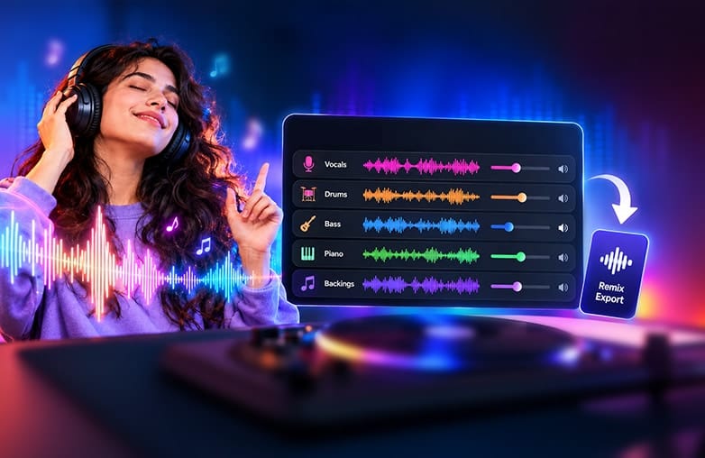 AuDimix pitch and tempo controls for separated music stems