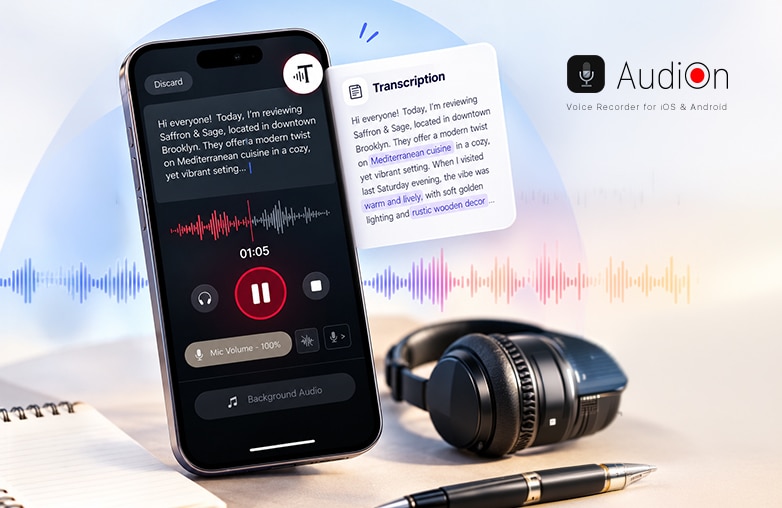 AudiOn voice recorder app for audio recording and transcription