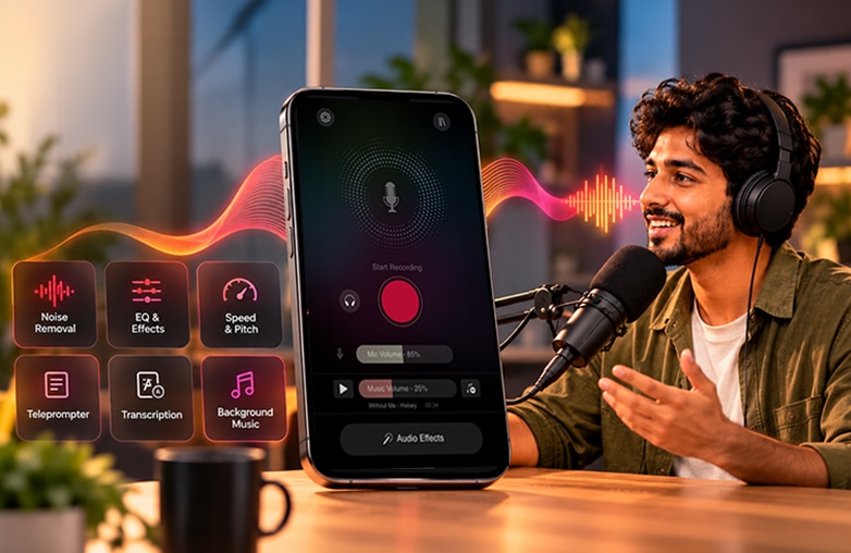 Podcast creator editing recorded audio